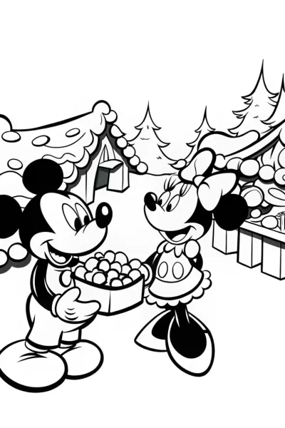 Mickey Mouse Christmas Market Adventure Coloring Page
