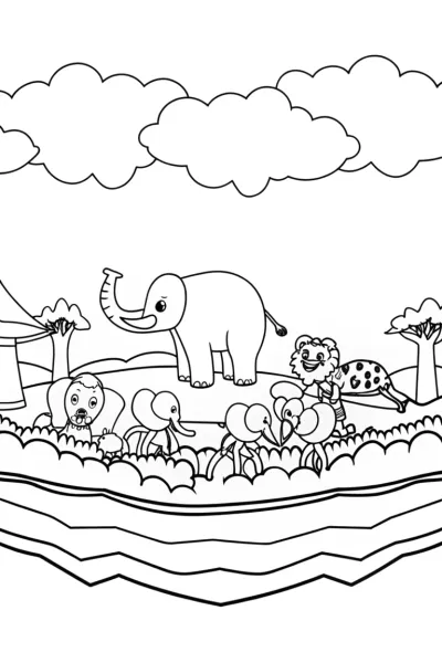 Animal parade on a floating island