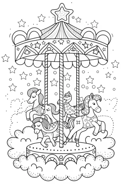 The Dreamy Cloud Carousel Coloring Page