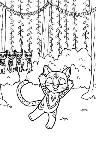 Black Panther Tribal Dance Celebration Coloring Page