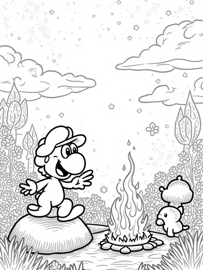 Yoshi storytelling by the campfire