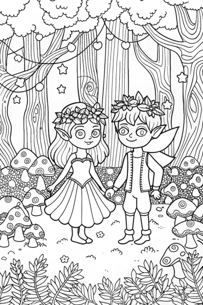Whimsical Guardians of the Forest Coloring Page