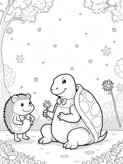 Tortoise and hedgehog in a garden