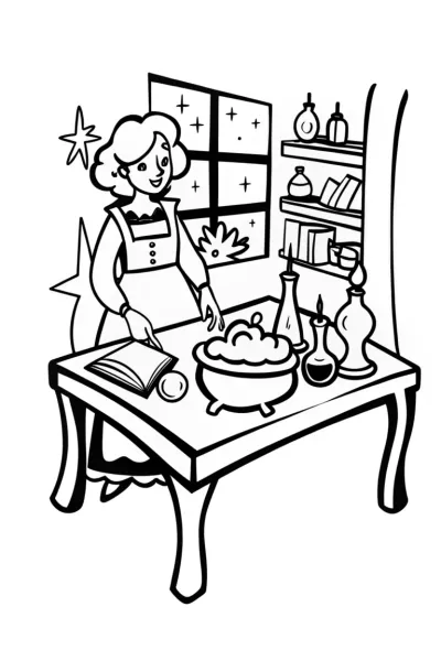 Barbie’s Enchanted Potion Workshop Coloring Page