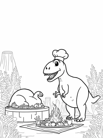 T-Rex cooking a Thanksgiving feast