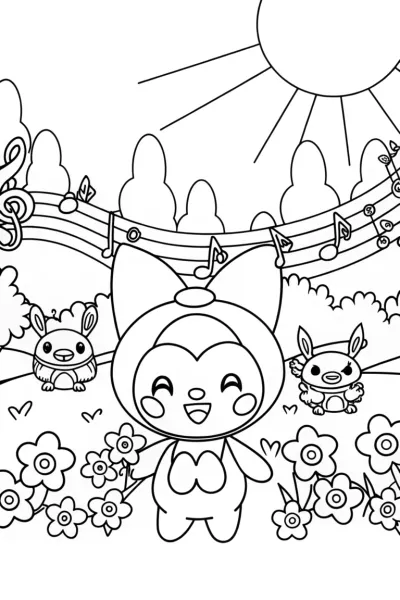 Kuromi’s Magical Music Garden Coloring Page