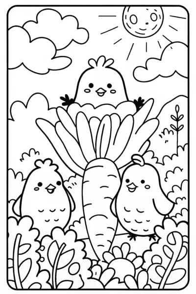 Chickens in a Garden of Dreams Coloring Page