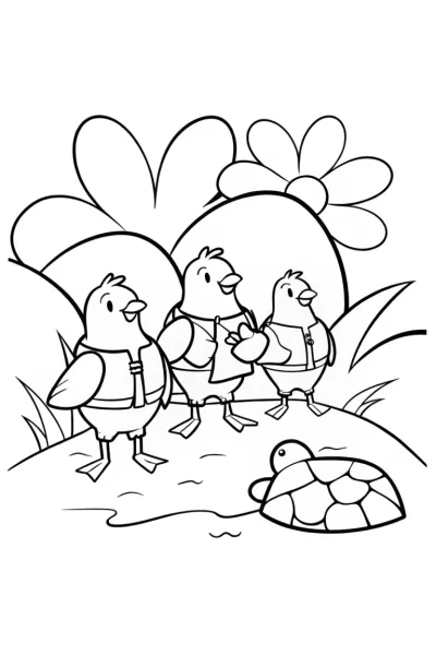 Chickens on a Magical Island Adventure Coloring Page