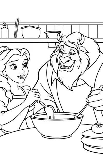 Belle and Beast cooking together
