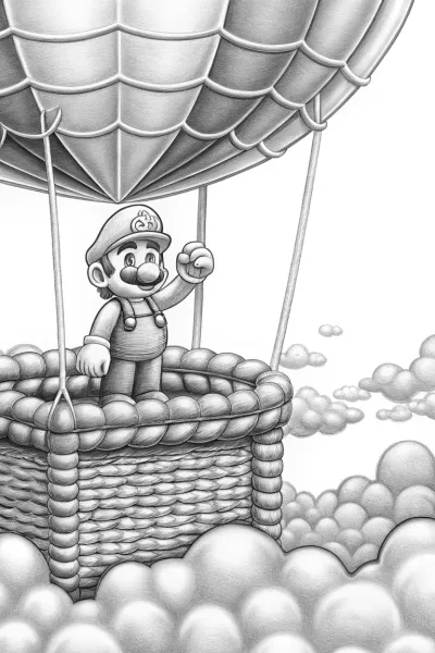 Mario on a balloon cloud