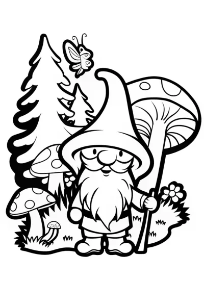 Gnome’s Forest Adventure Coloring Page
