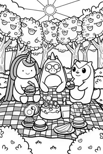 Squishmallows enjoying a picnic day