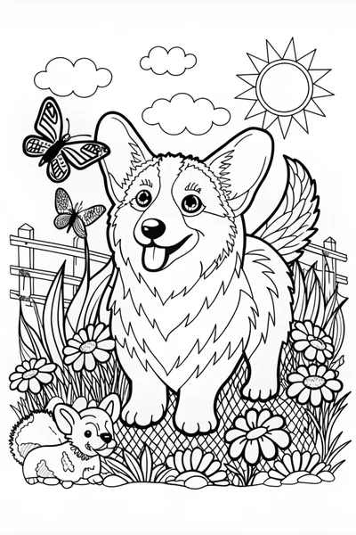Corgi’s Happy Day Coloring Page