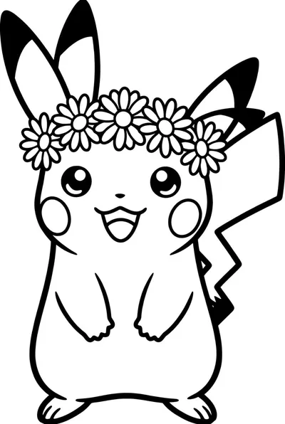 Pikachu Flower Crown Coloring Page