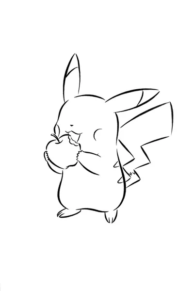 Pikachu’s Apple Snack Coloring Page