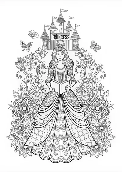 Princess with a Crown Coloring Page