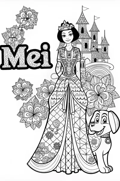 Princess Mei and Her Loyal Dog Coloring Page