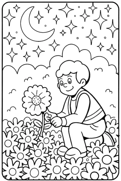 Goku in the Cosmic Garden Coloring Page