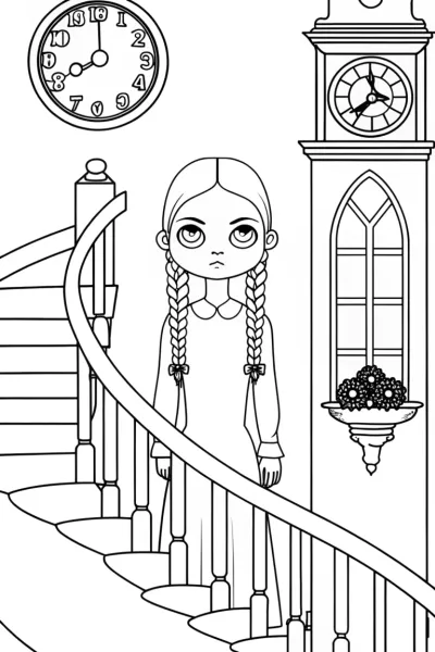 Wednesday Addams in the clock tower