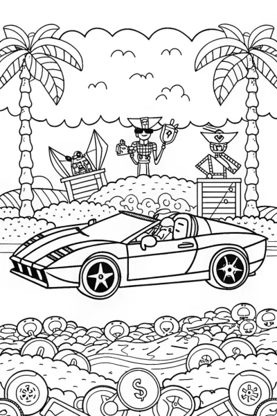 Lamborghini Drive Through Pirate Cove Coloring Page