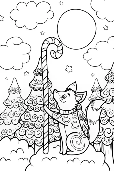 Gingerbread Fox in the Candy Forest Coloring Page