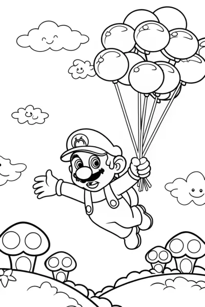 Mario’s Balloon Adventure Coloring Page