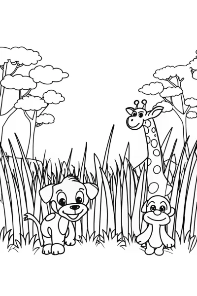 Puppy Safari Adventure Coloring Page