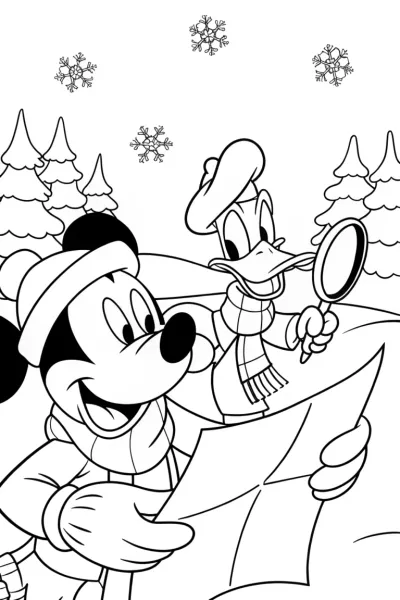 Mickey Mouse Christmas Adventure Coloring Page