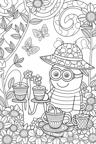 Minion’s Garden Tea Party Coloring Page