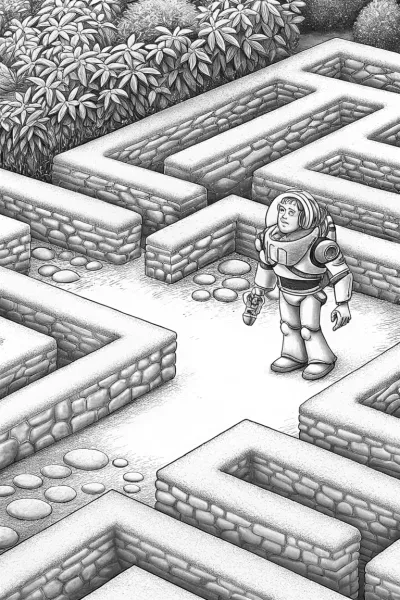 Buzz Lightyear in the garden maze