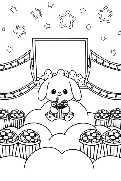 Cinnamoroll’s Cozy Cinema Night Coloring Page