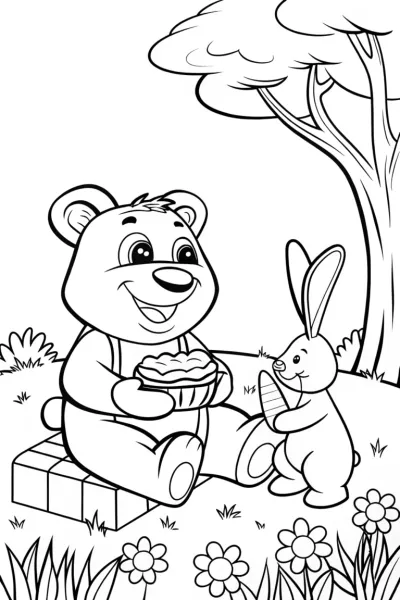 Whimsical Woodland Picnic Coloring Page