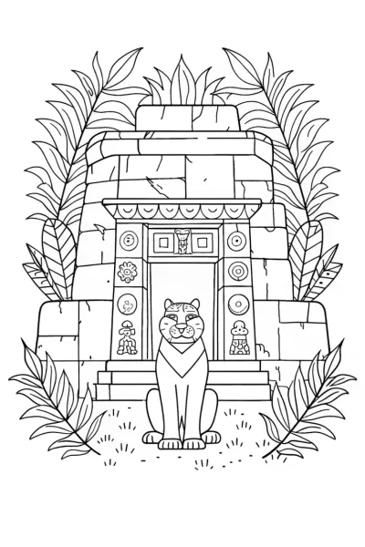 Black Panther in the Ancient Ruins Coloring Page