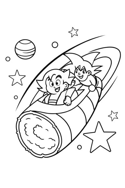Goku’s Galactic Sushi Party Coloring Page