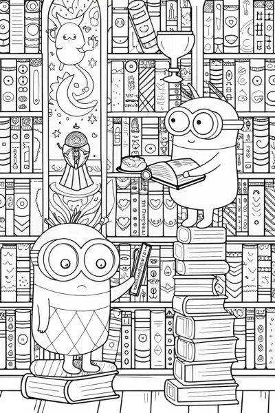 Minions in the Enchanted Library Coloring Page