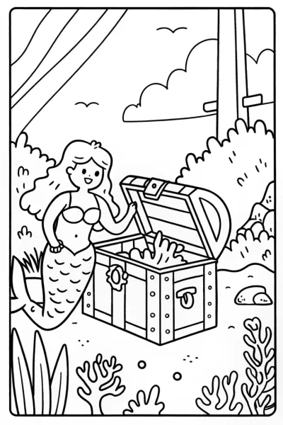 Mermaid’s Underwater Time Capsule Discovery Coloring Page