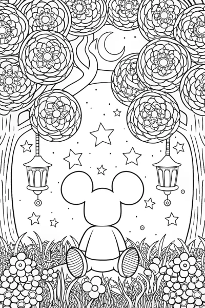 Mickey Mouse’s Magical Starry Night Coloring Page
