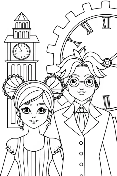The Time-Traveling Anime Duo Coloring Page