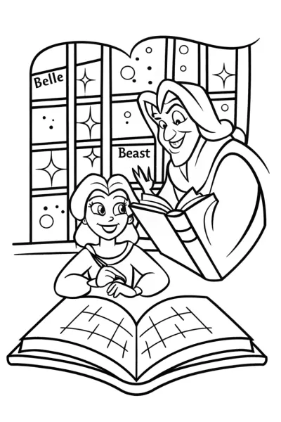 Belle and Beast Magical Story Coloring Page