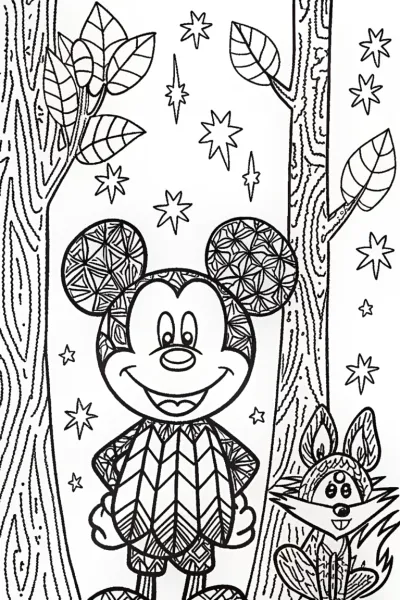 Mickey Mouse’s Enchanted Forest Adventure Coloring Page