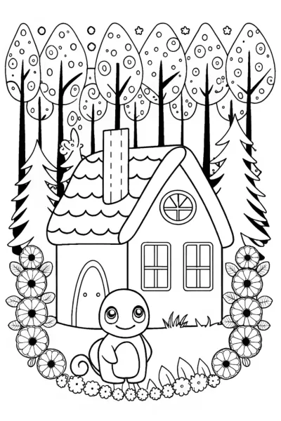 Charmander’s Cozy Cottage Adventure Coloring Page