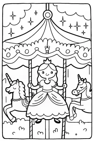 Princess of the Enchanted Carousel Coloring Page