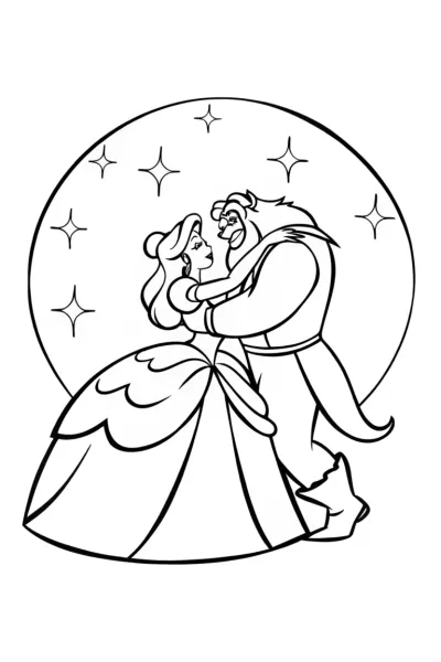 Belle and Beast dancing under the moon