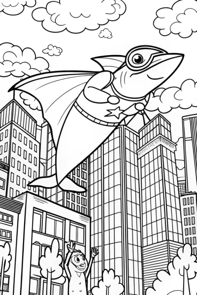 Superhero Shark Soaring City