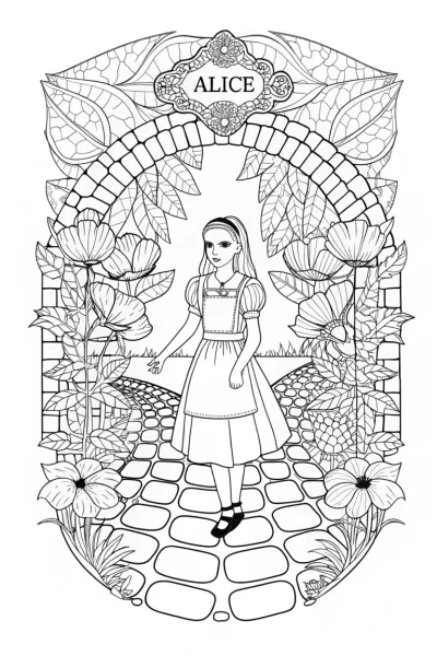 Alice in the Garden of Riddles Coloring Page