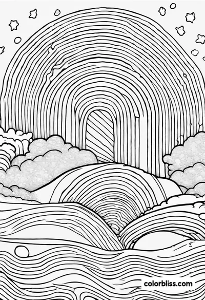 “Rainbow Archway and Clouds Coloring Adventure”
