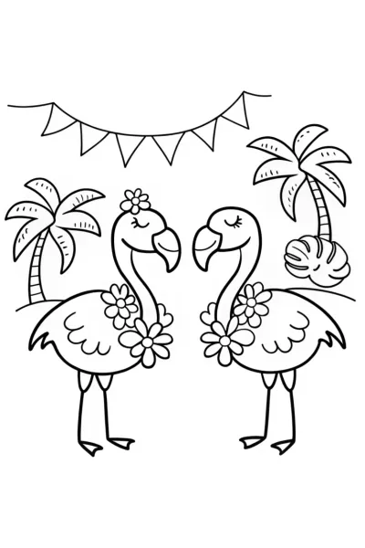 Flamingo Festival in the Enchanted Lagoon Coloring Page