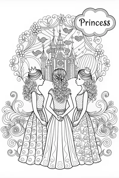 Regal Princesses in Ornate Crowns Coloring Page