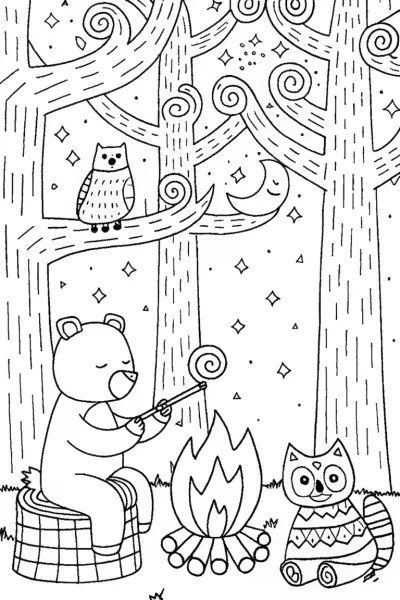 Cozy Campfire Gathering with Bear and Friends