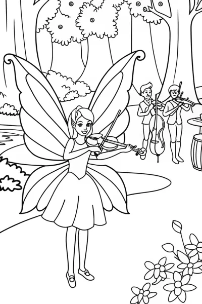 The Fairy Musician and Her Animal Orchestra Coloring Page